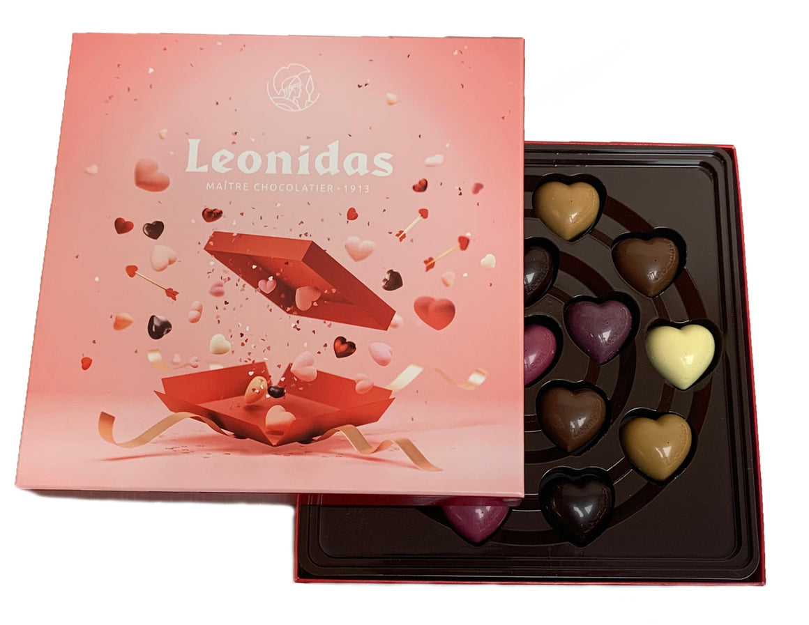Boite leonidas coeur métal rouge garnie de 9 chocolats pur beurre de cacao  - Leonidas Express