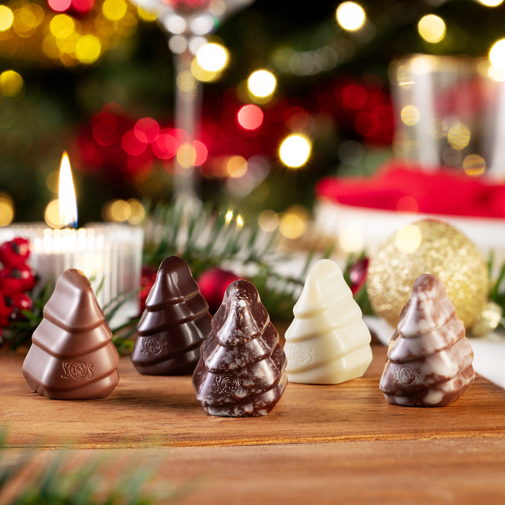 Holiday Gift Box filled with Seasonal Tree-shaped Chocolates